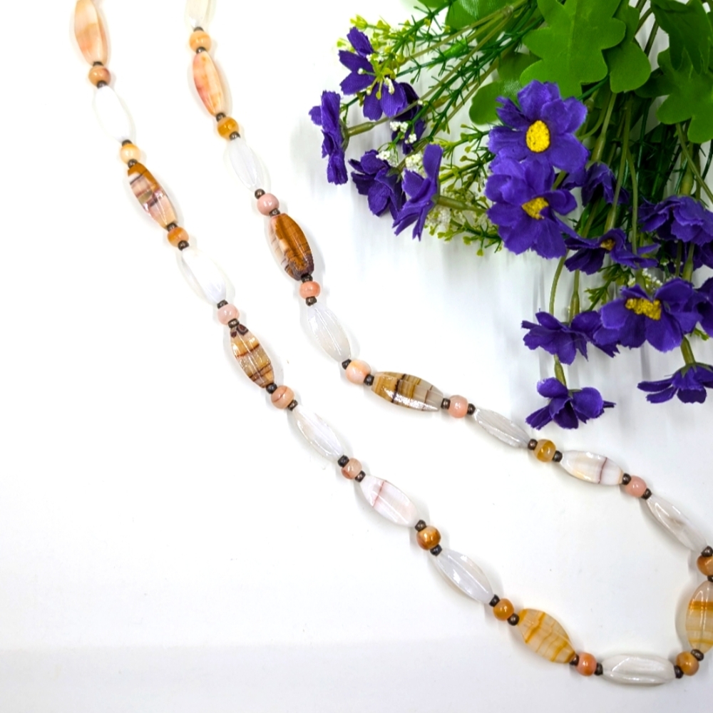 Genuine Agate and Quartz Bead Vintage Extra Long Necklace